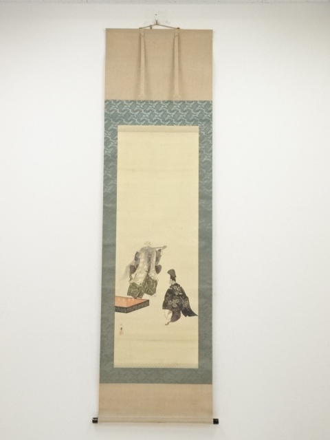 JAPANESE HANGING SCROLL / HAND PAINTED / NOH PLAY (1930)
